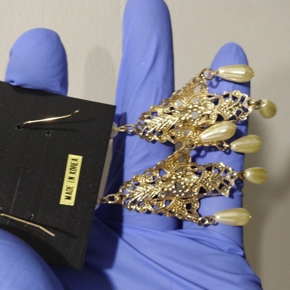 Women's Gold-tone Filigree Design 3.5" Long Beaded Drop Dangle Earrings, #3 - Picture 4 of 6